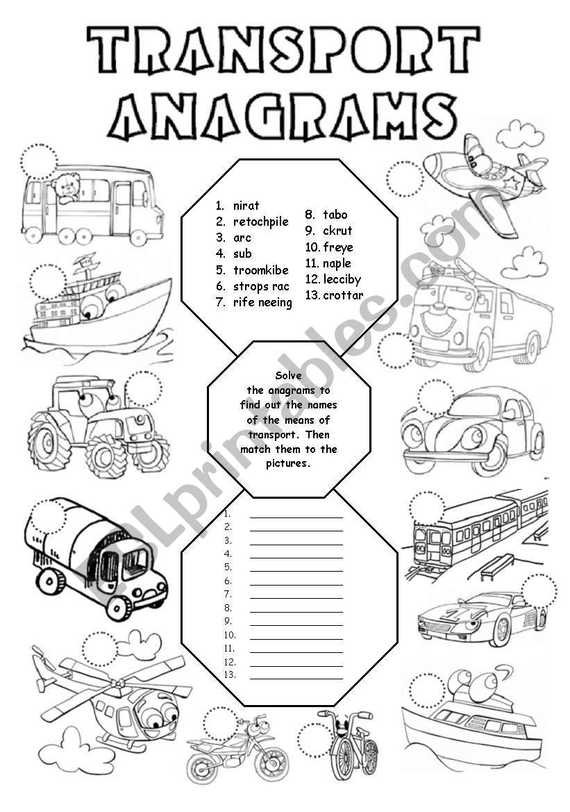 Transport anagrams worksheet