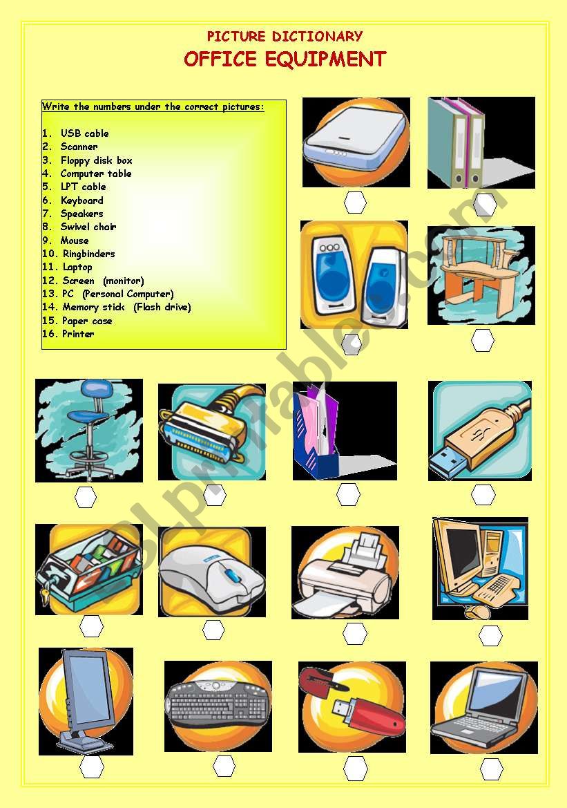 Office equipment worksheet