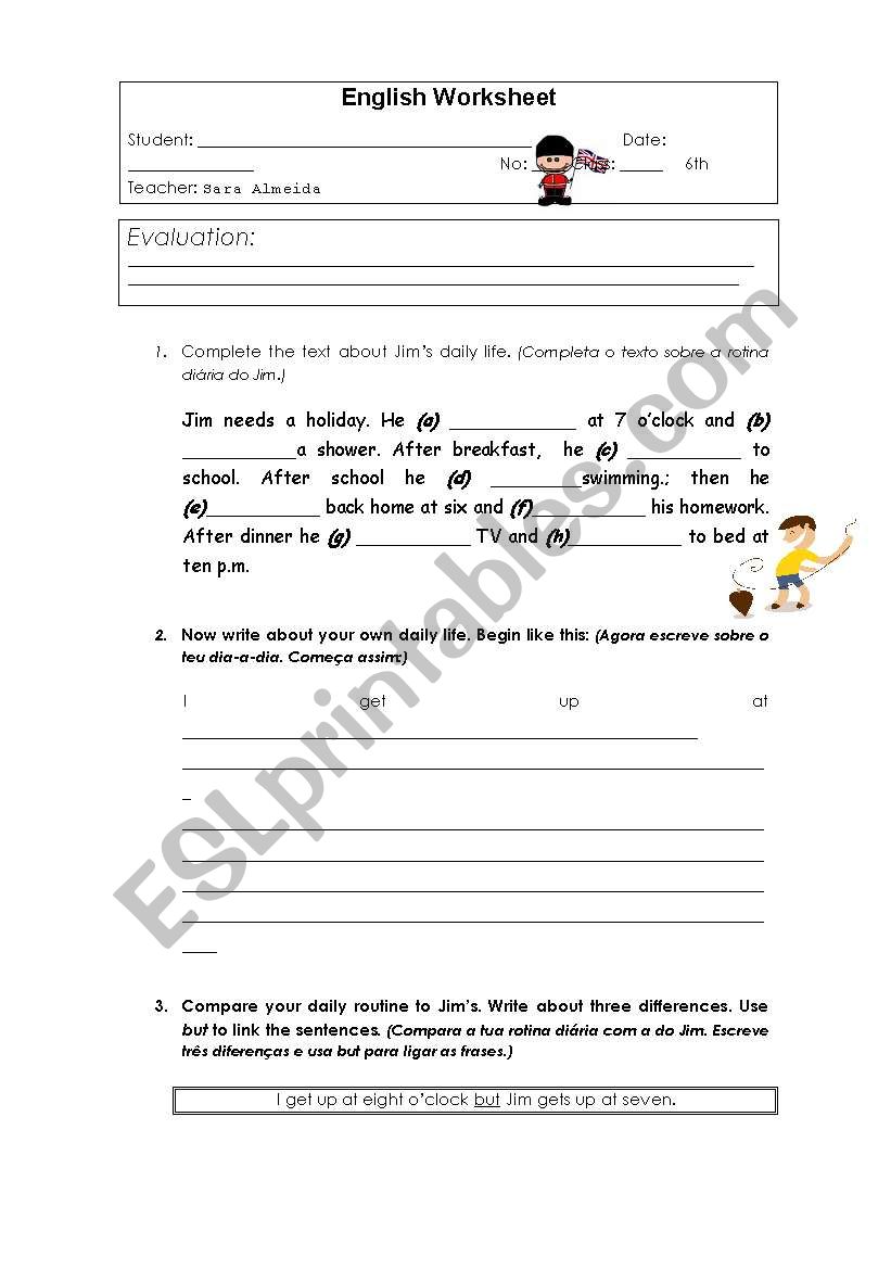 Jims Daily Routine (3 pages) worksheet