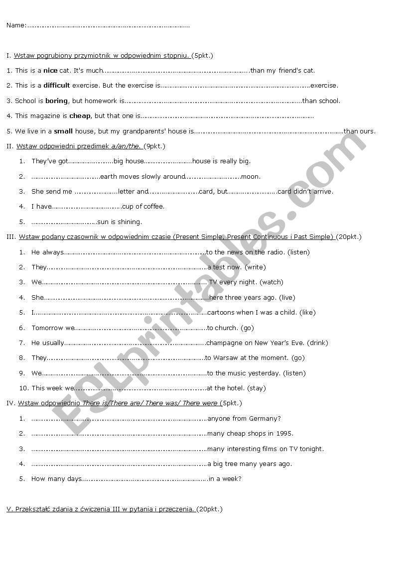grammar test worksheet