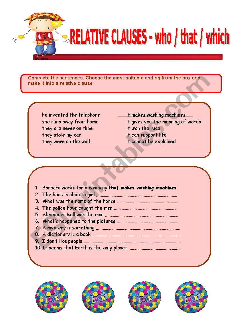 RELATIVE CLAUSES- who / that / which