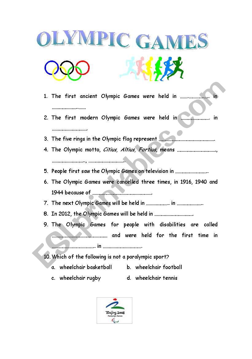 The Olympic games worksheet