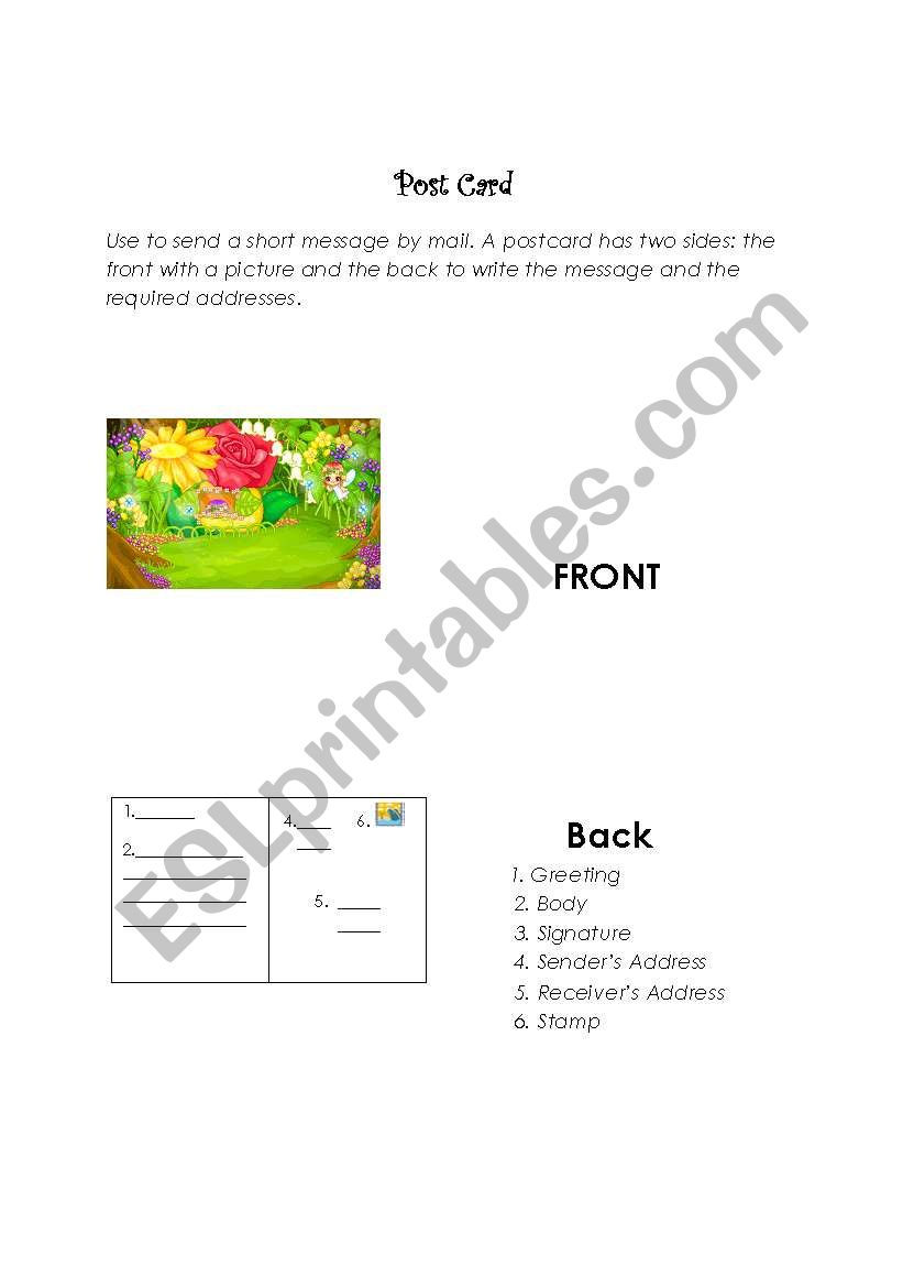 Postcard  worksheet