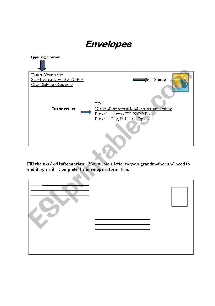 Envelopes worksheet