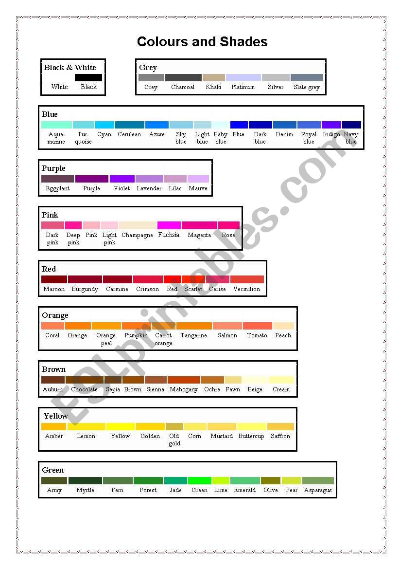 Colours worksheet