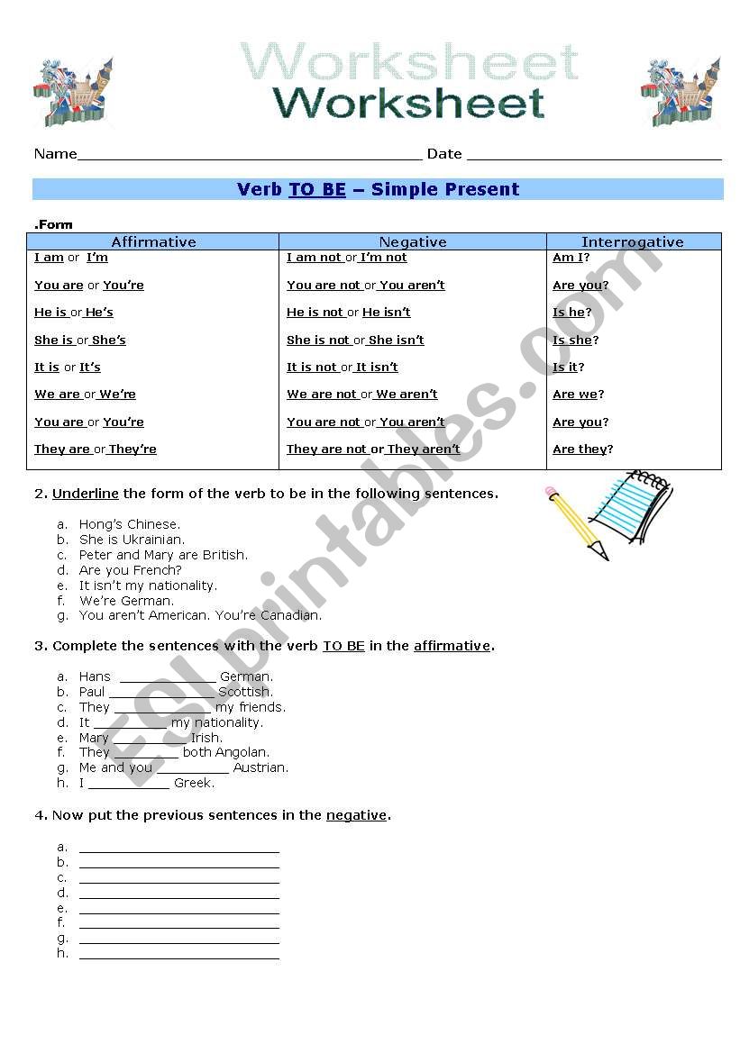 Verb TO BE - Simple Present worksheet