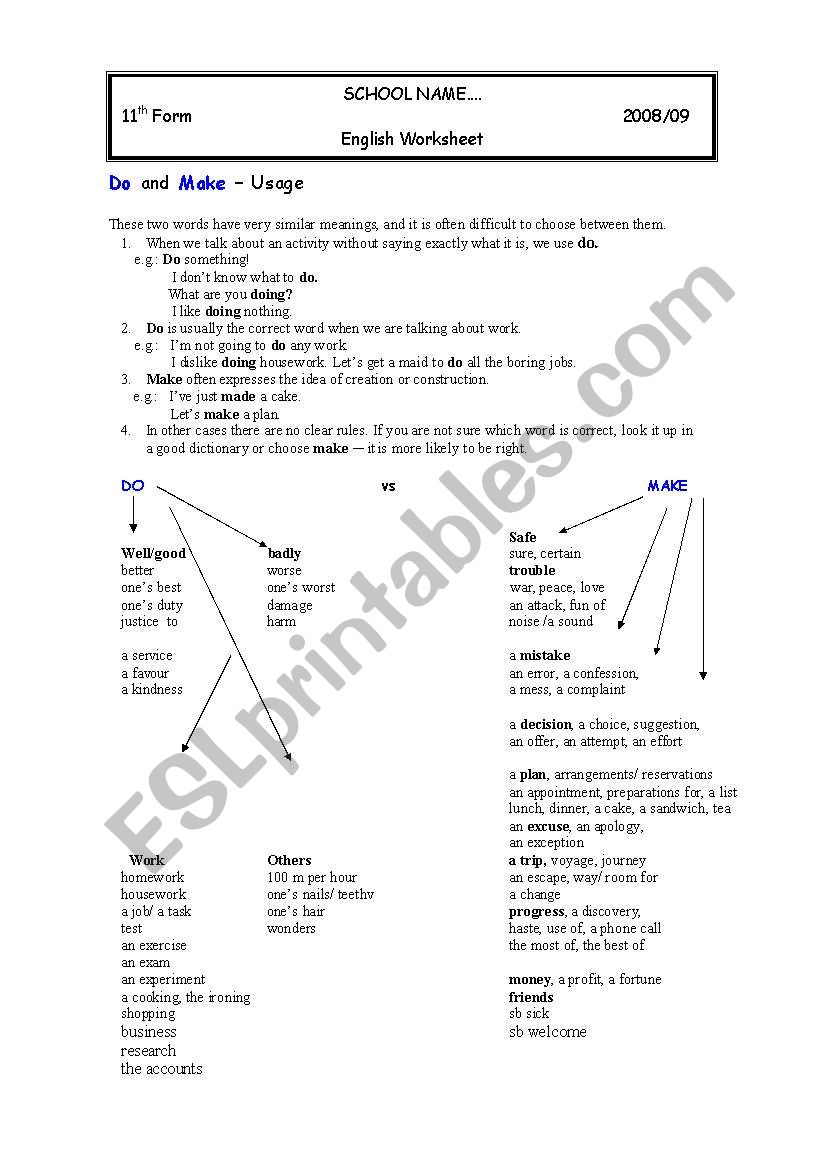 Do or Make worksheet