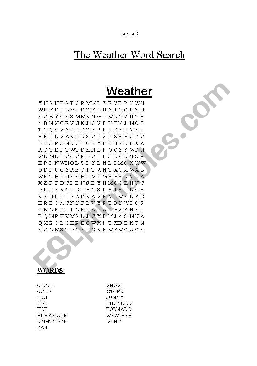 The Weather word search worksheet