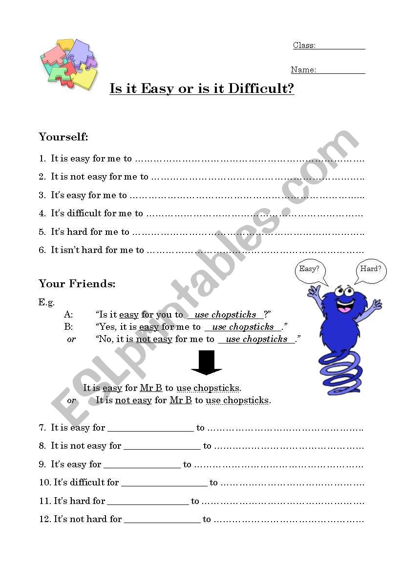Easy or Difficult? worksheet