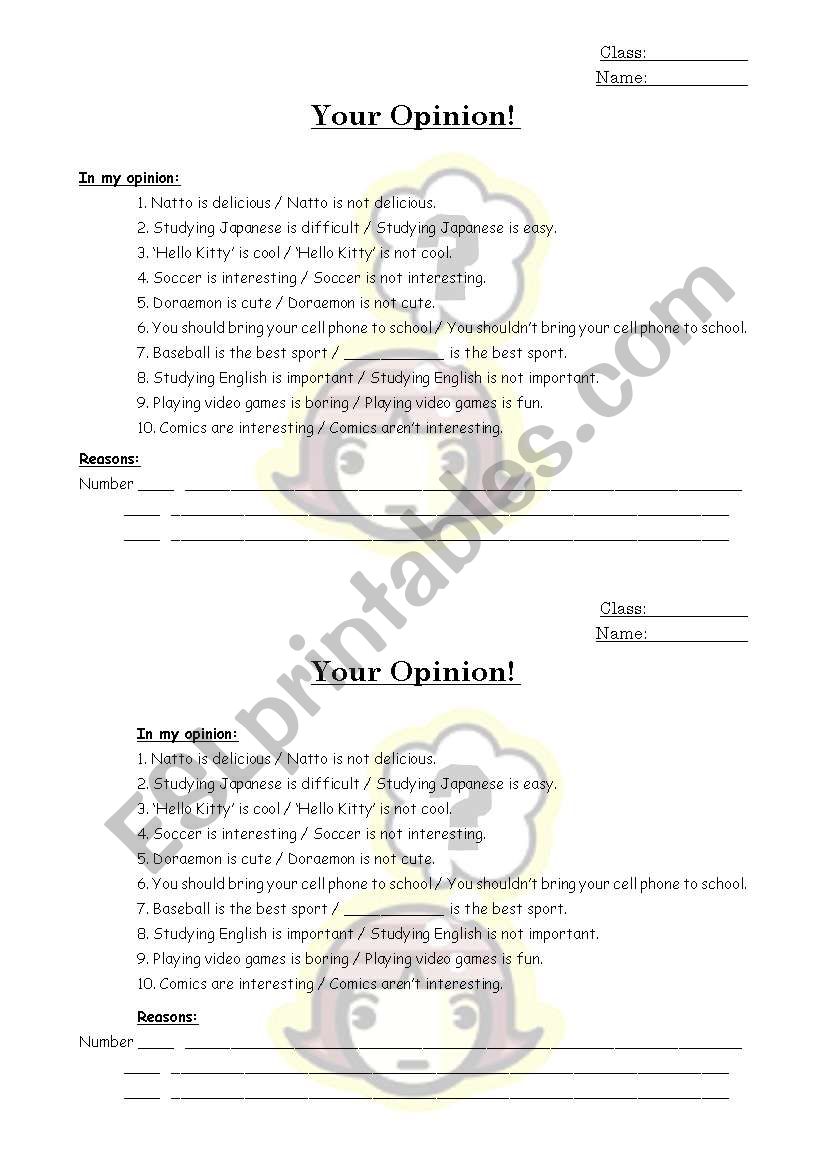 Your Opinion! worksheet