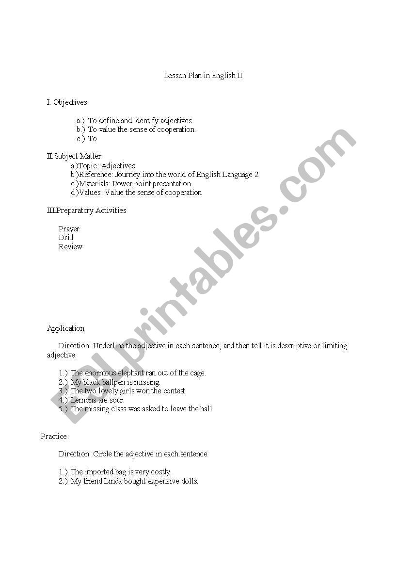 ORDER OF ADJECTIVES worksheet