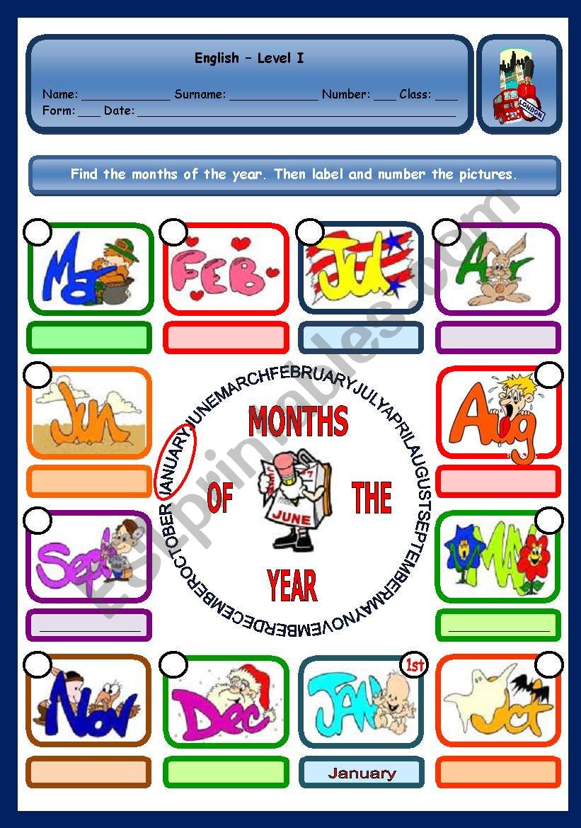 MONTHS OF THE YEAR worksheet