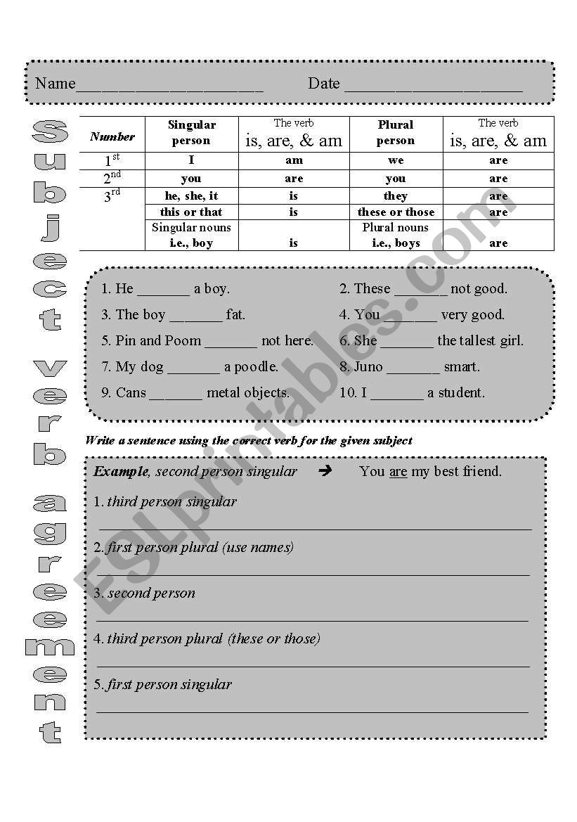 verb agreement worksheet