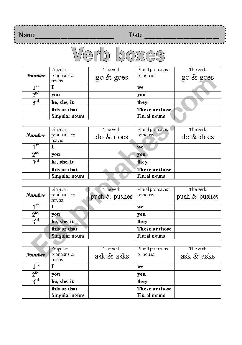verb box worksheet