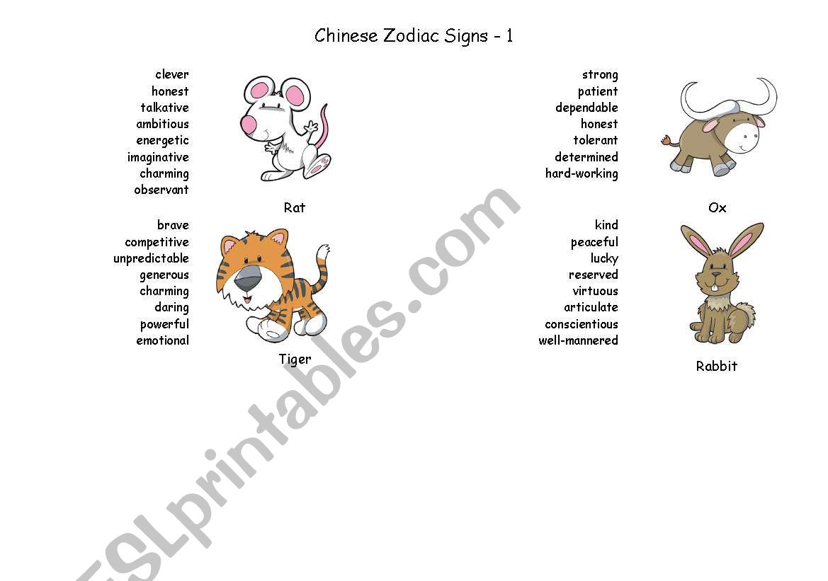 Chinese Zodiac Signs - Part 1 worksheet