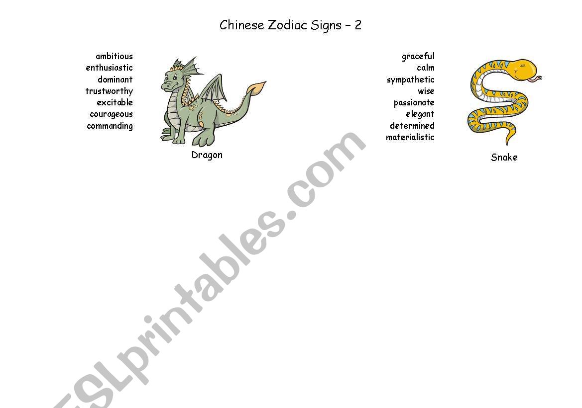 Chinese Zodiac Signs - Part 2 worksheet