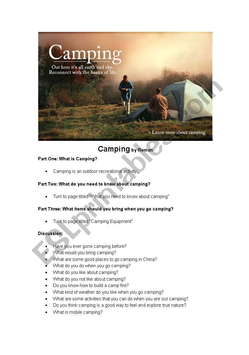 Camping worksheet