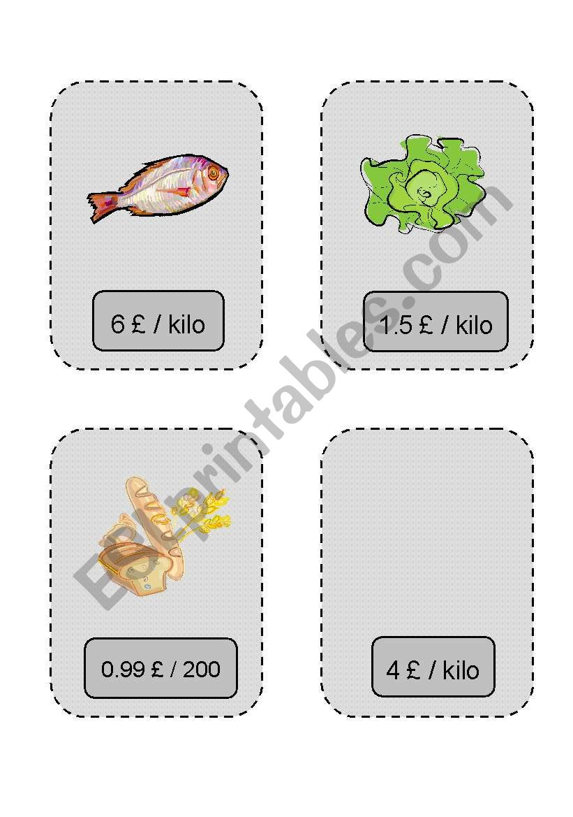 Food Cards worksheet