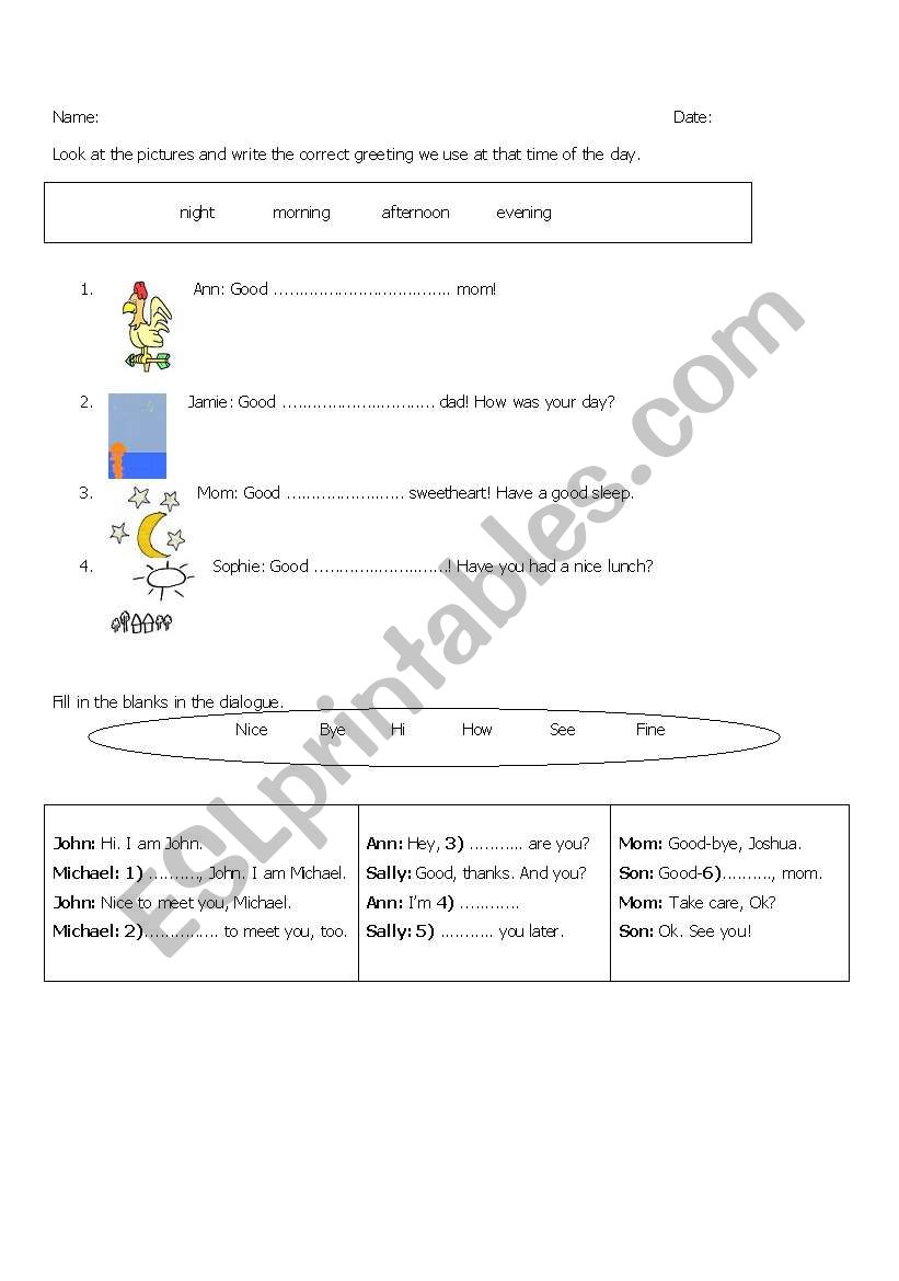 greetings worksheet