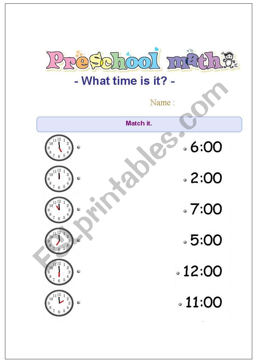 matching time worksheet