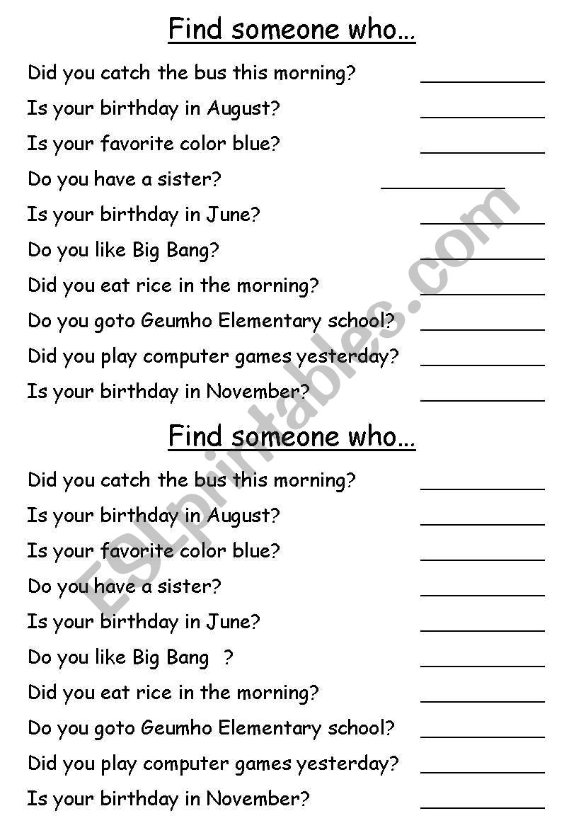 Find someone who.. worksheet