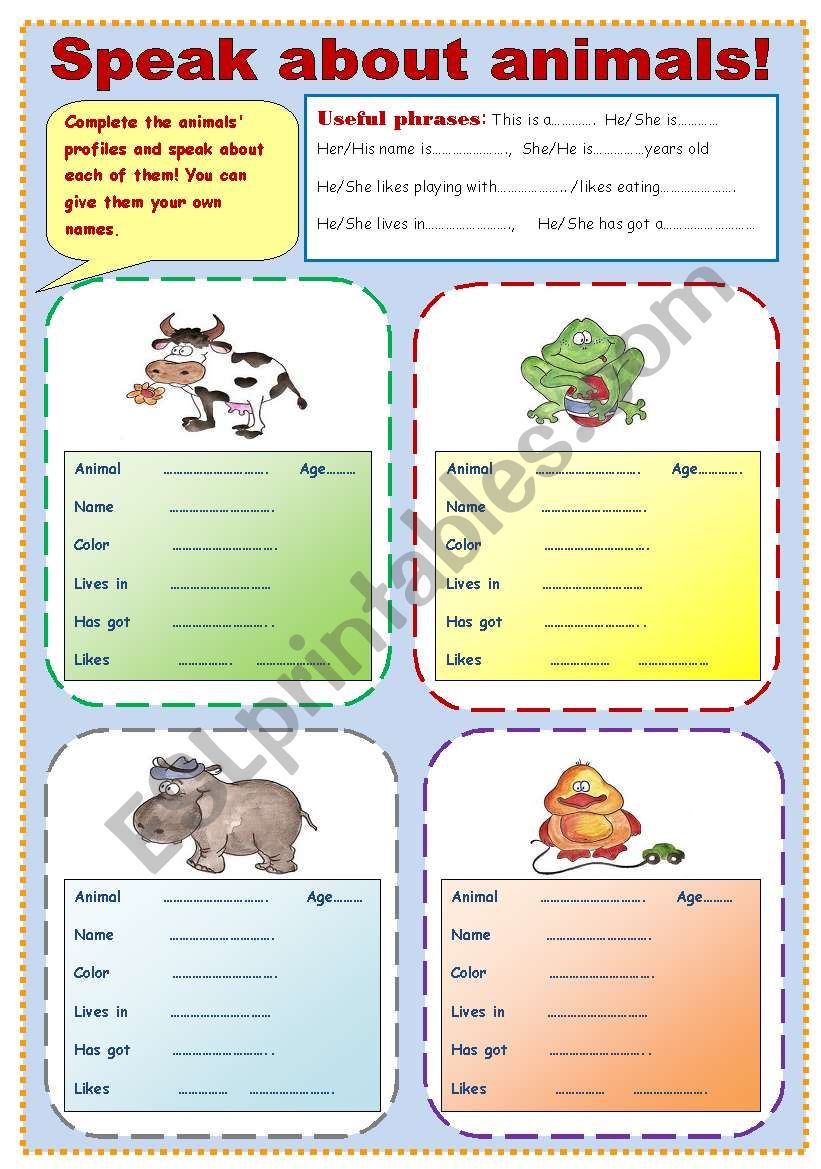 Speak about animals! worksheet