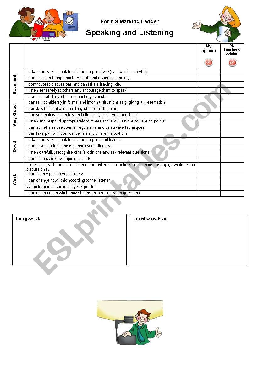 Marking speaking worksheet