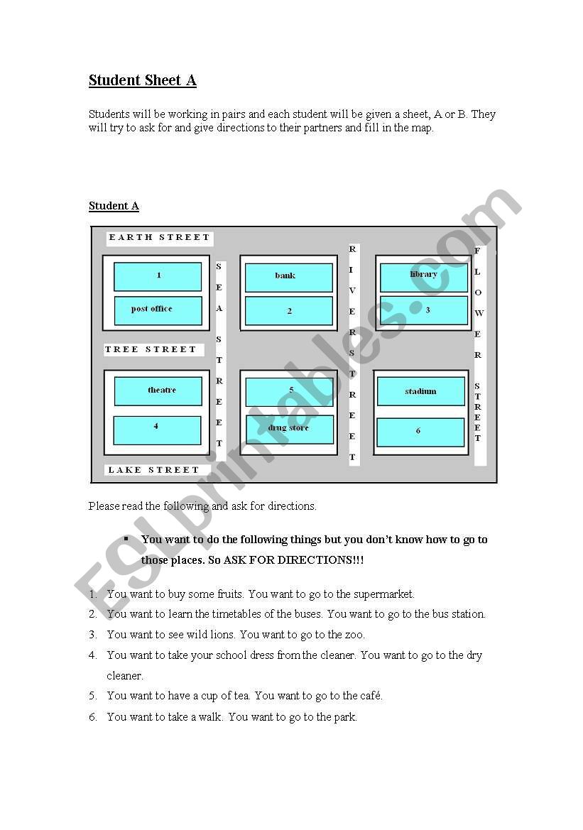 giving directions worksheet