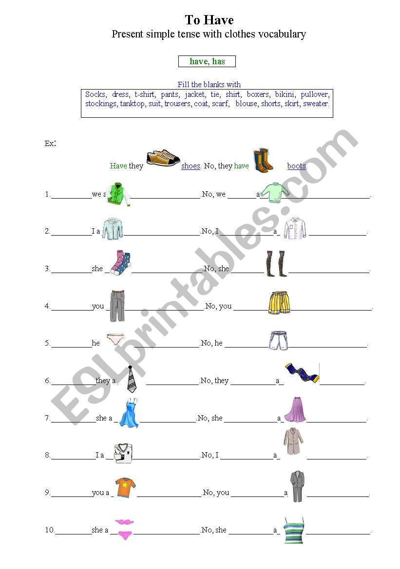TO HAVE worksheet