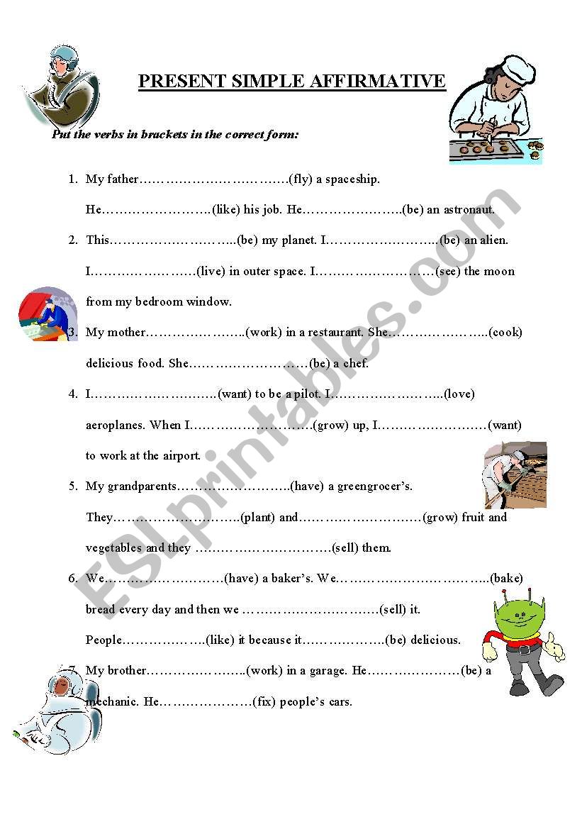 Present Simple affirmative worksheet