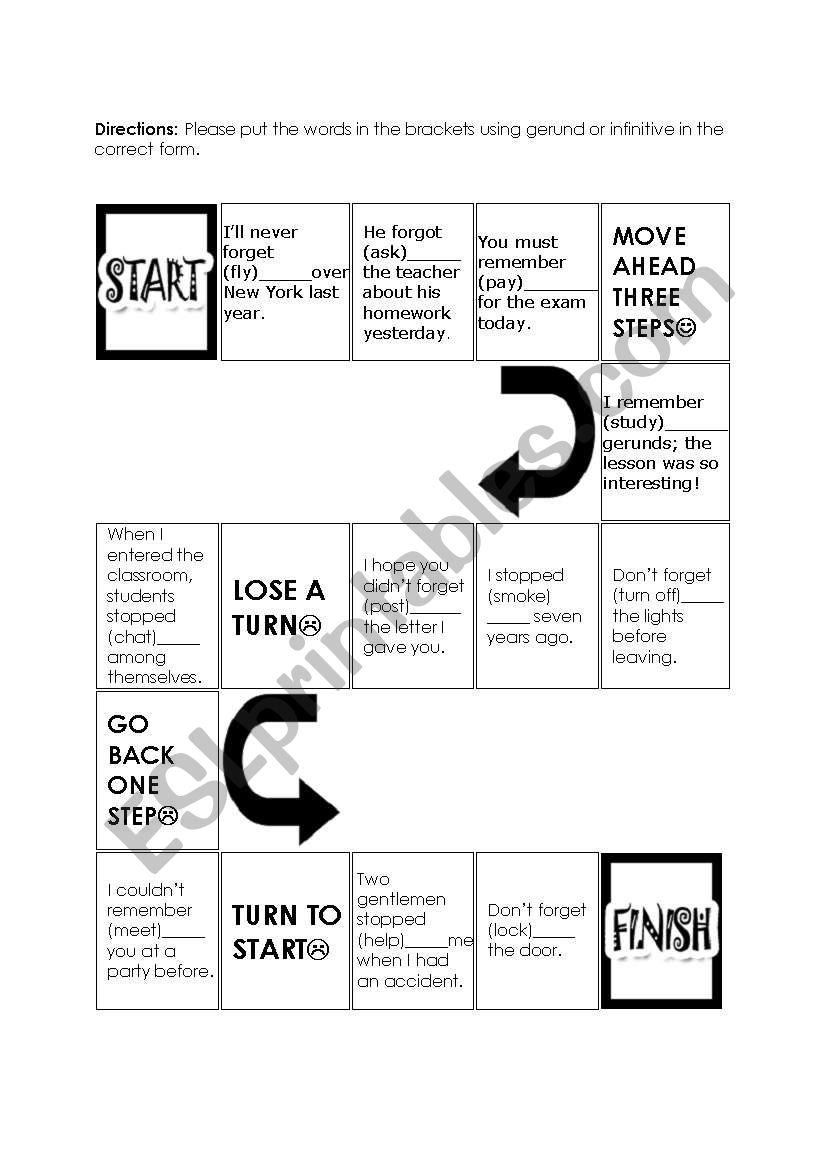 board game worksheet