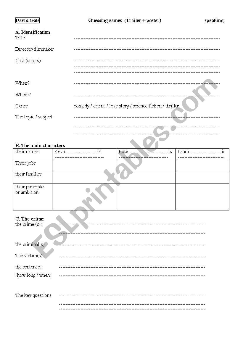 the life of David Gale worksheet