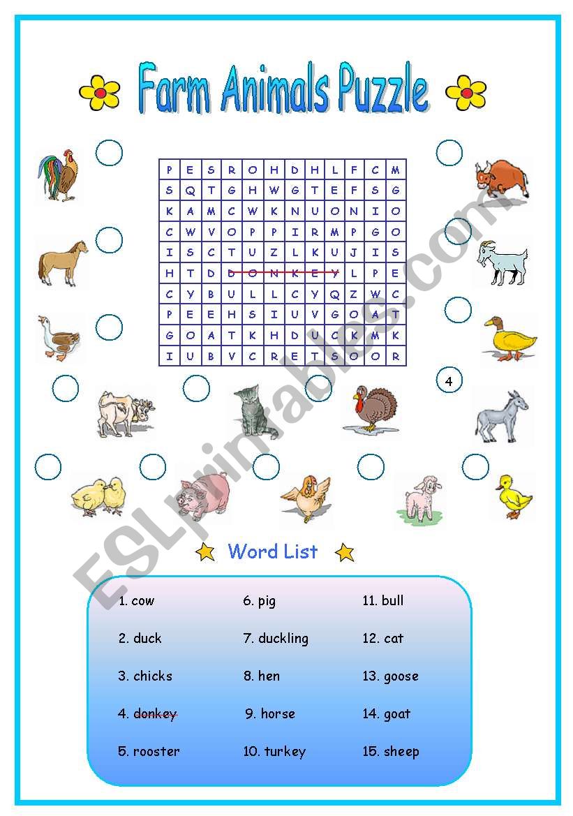 Farm animals puzzle worksheet