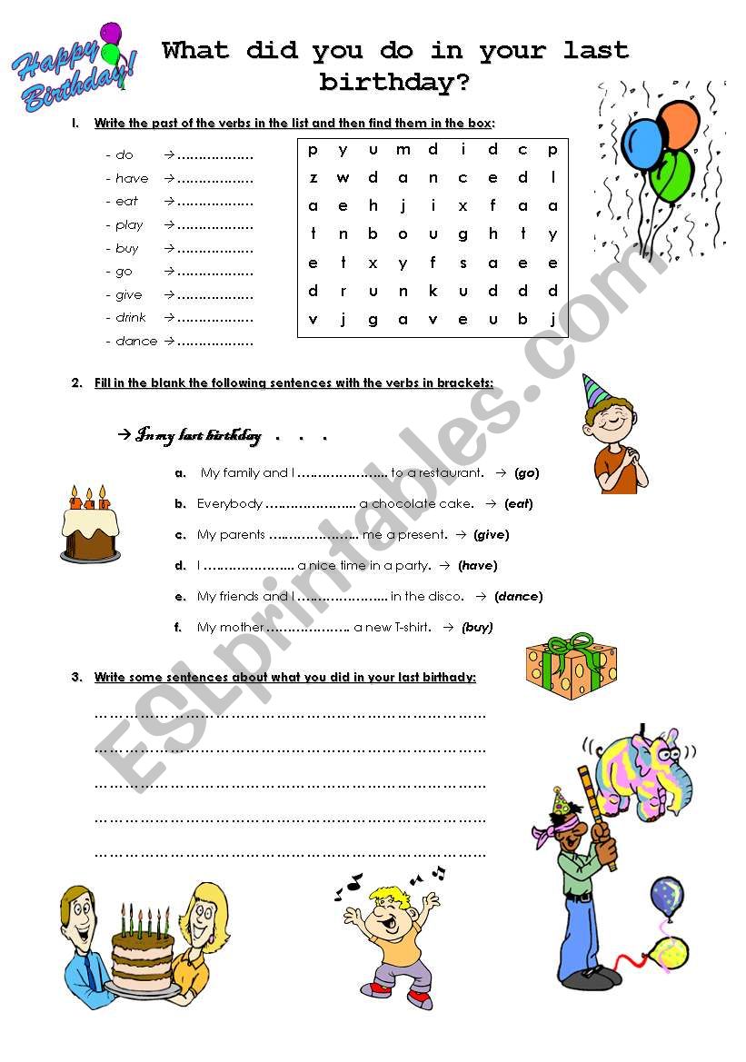 My last birthday worksheet