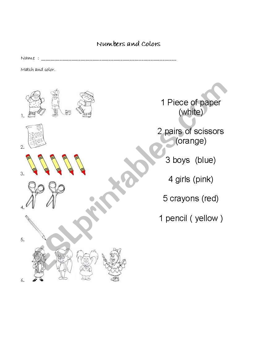 Basic colors and numbers worksheet