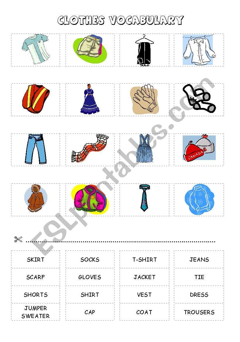 CLOTHES - cut and paste worksheet