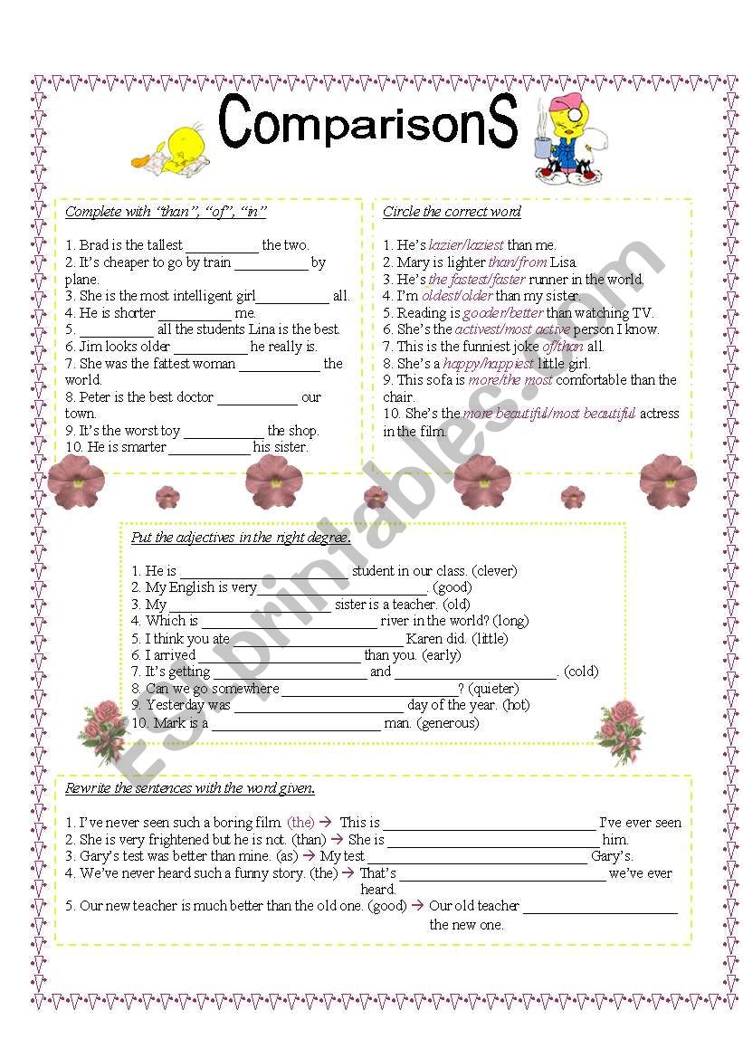 Comparisons worksheet