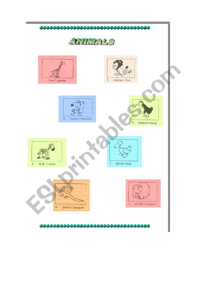 animals worksheet