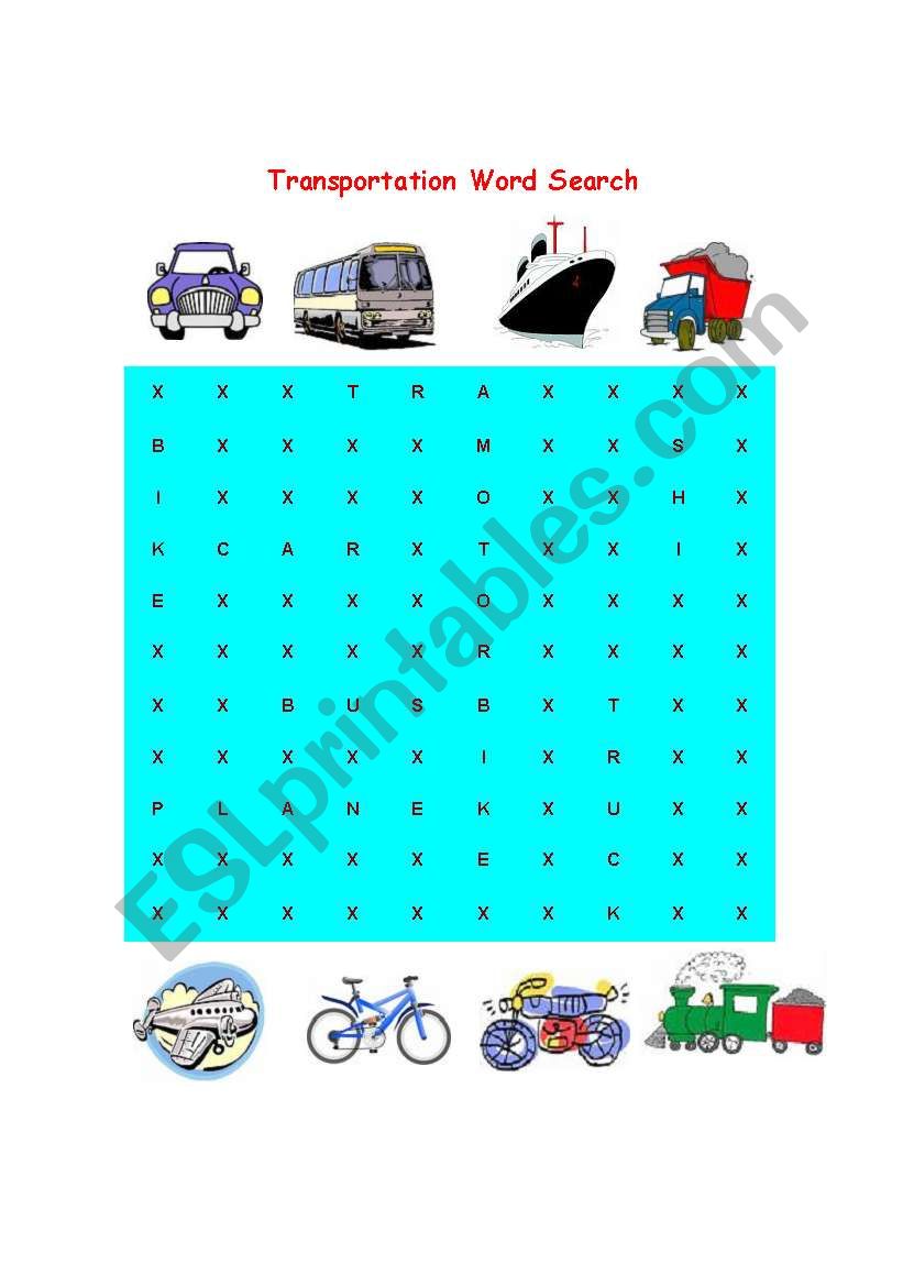 Transportation Word Search worksheet