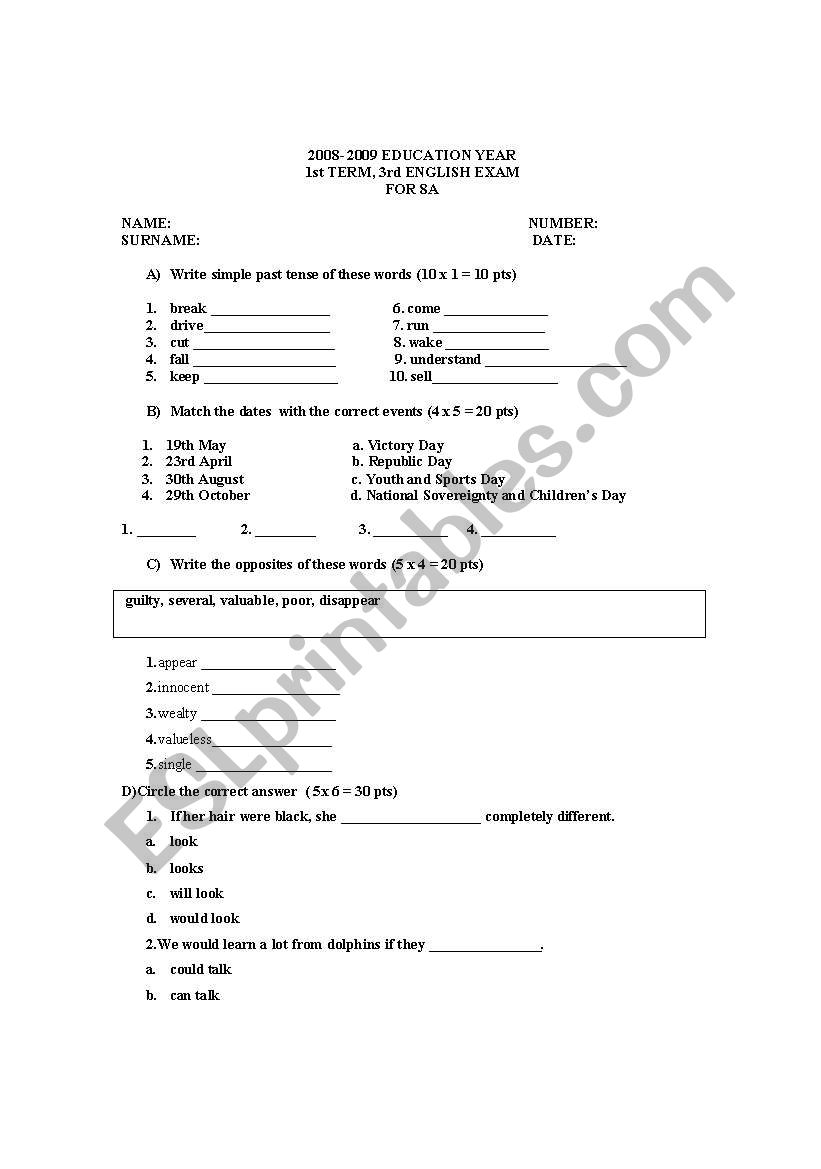 spot on 8 (exam) worksheet