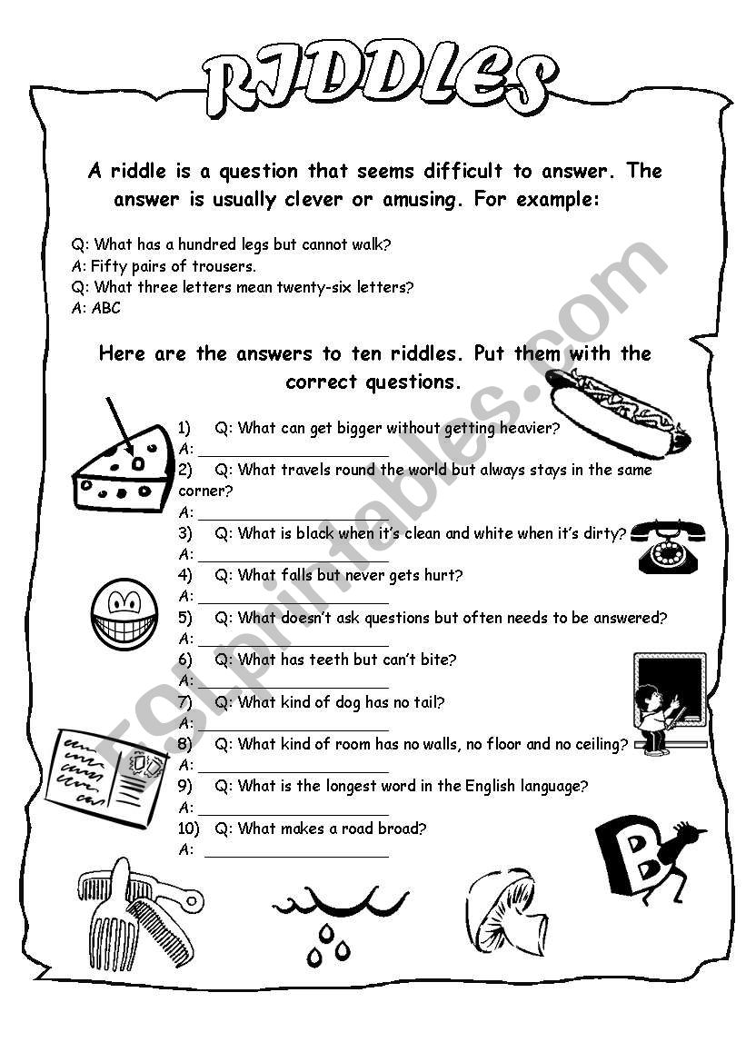 Free Printable Riddles With Answers Worksheets Esl Vault - Reverasite