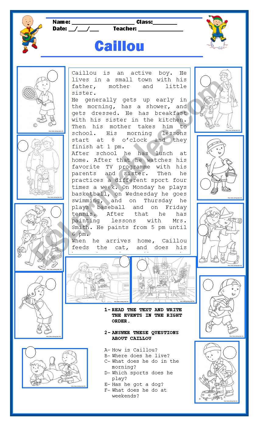 Caillou - discovery kids worksheet
