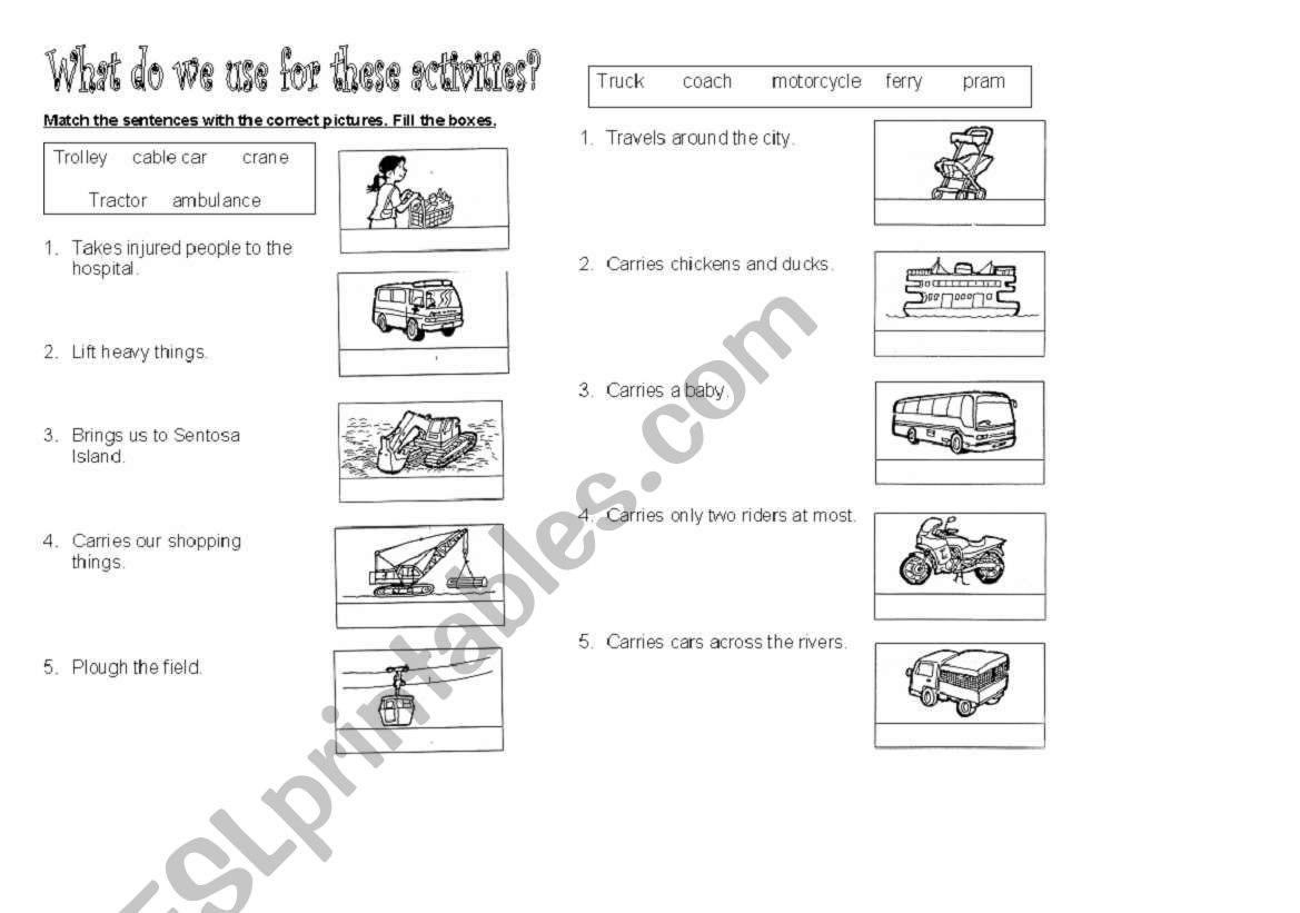 Trasnport 2 worksheet