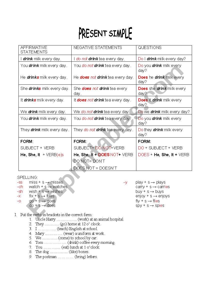 present simple worksheet