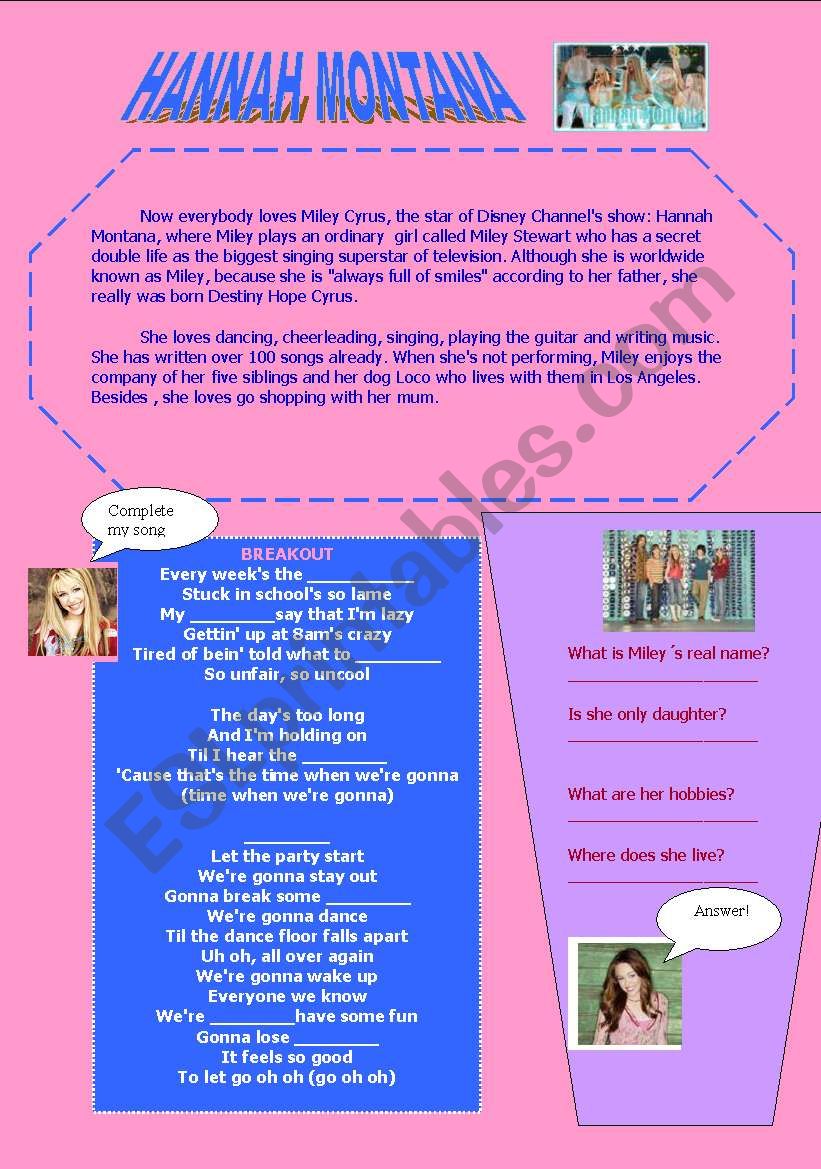 HANNAH MONTANA worksheet