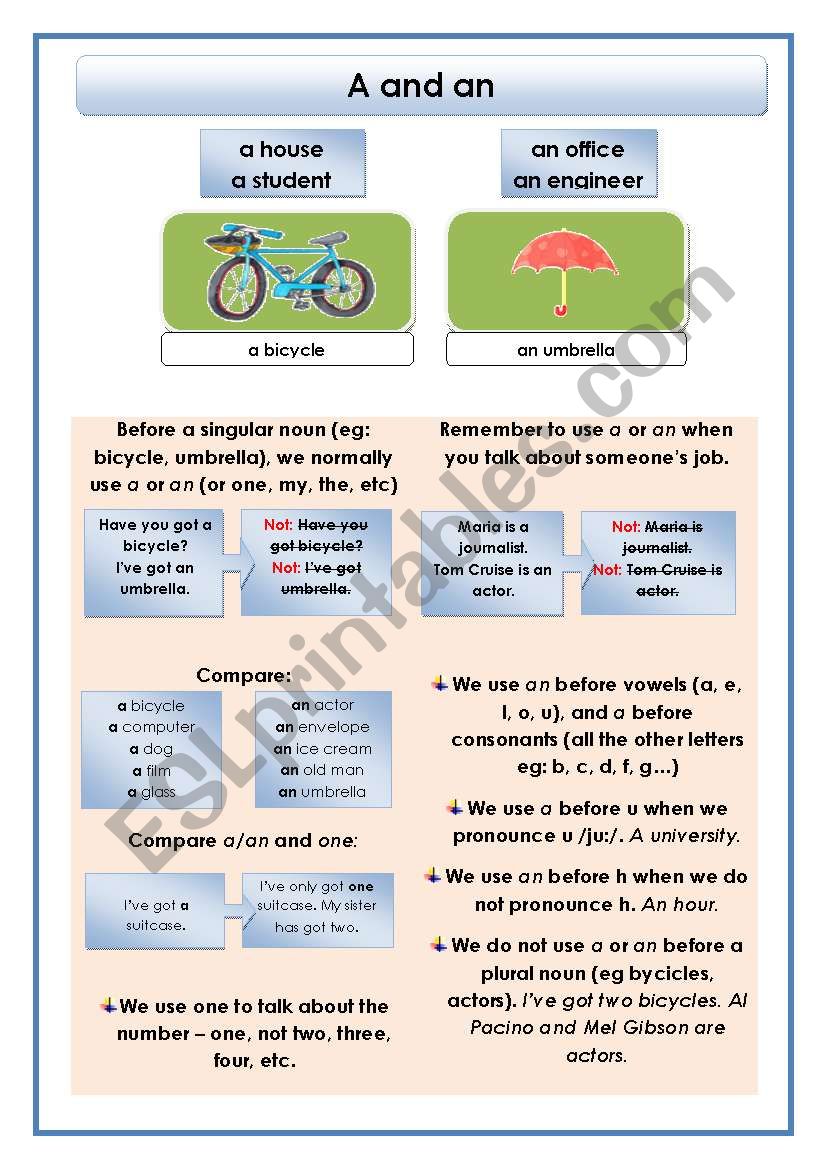 A and an worksheet