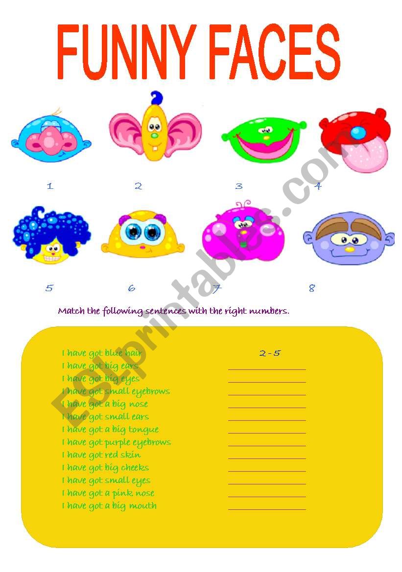 Funny faces worksheet