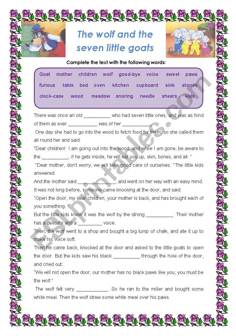 The wolf and the seven little goats - Worksheet