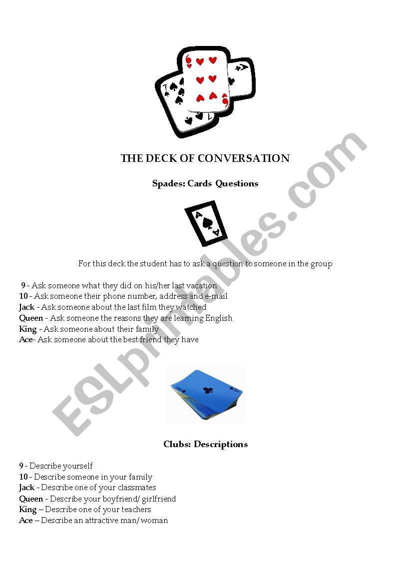 The deck of conversation worksheet