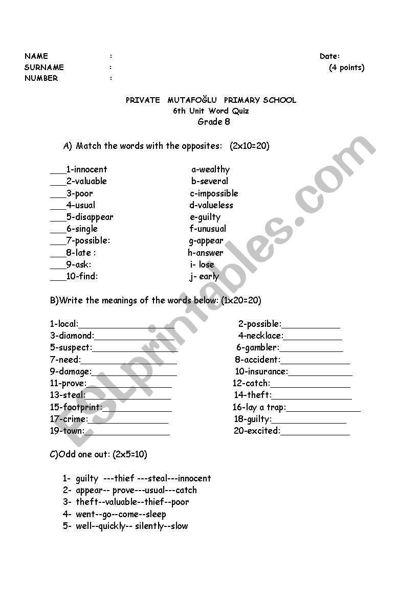 quiz worksheet